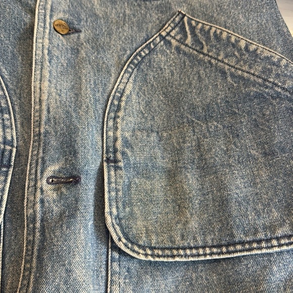 Vintage L.L. Bean Distressed Denim Chore Coat Barn Jacket Removable Wool Lining - Picture 12 of 13